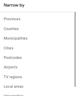 Screenshot of how to narrow matched locations report.