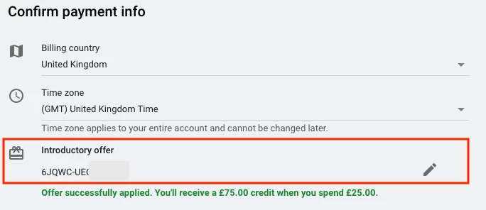 screenshot of introductory offer