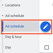 screenshot of ad schedule