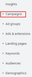 Google ads campaigns section