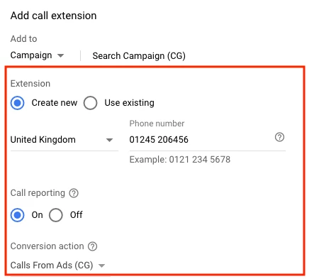 screenshot of call reporting